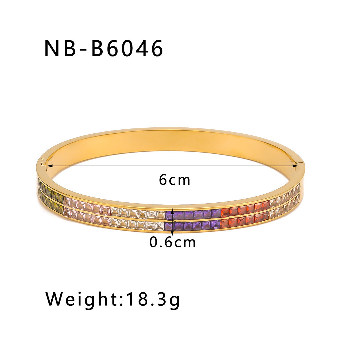 Trendy Asymmetric Rainbow PVD Plated Stainless Steel Bracelet with Colorful Rhinestones 18K Gold