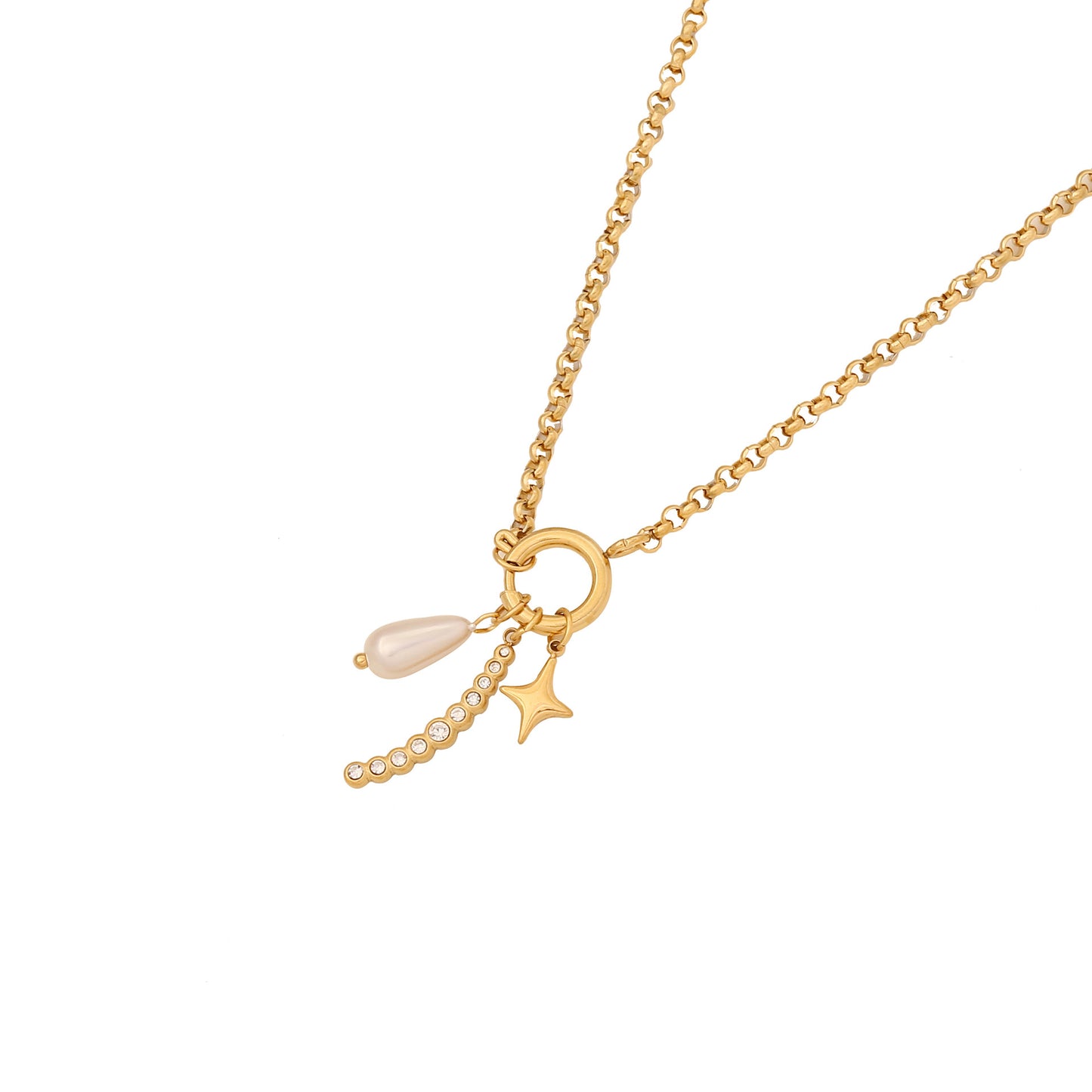 Elegant Heart Floral Stainless Steel Plated Necklace with Cable Chain Charm Bar for Women