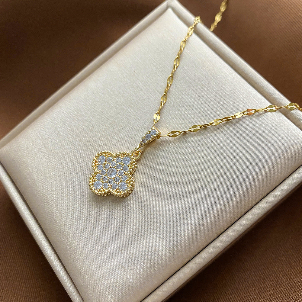 Collana Pendente Floreale Minimalista da Donna e Uomo in Acciaio al Titanio con Finitura Placcata e Catenina a Croce