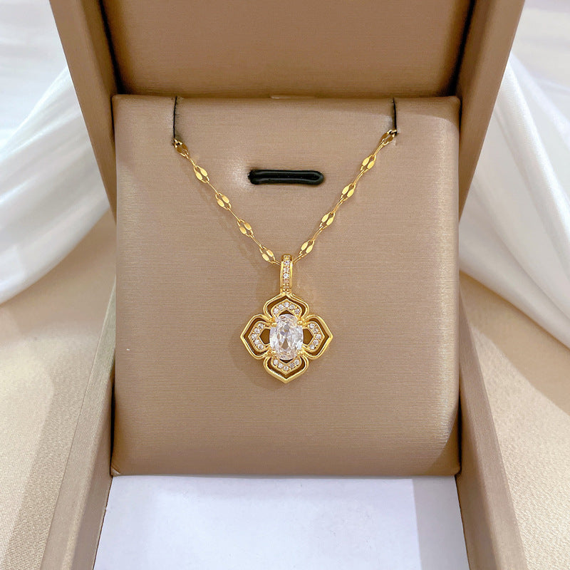 Collar con colgante de luna geométrica para mujer en acero de titanio con acabado chapado, elegante cadena de clavícula para bodas y fiestas