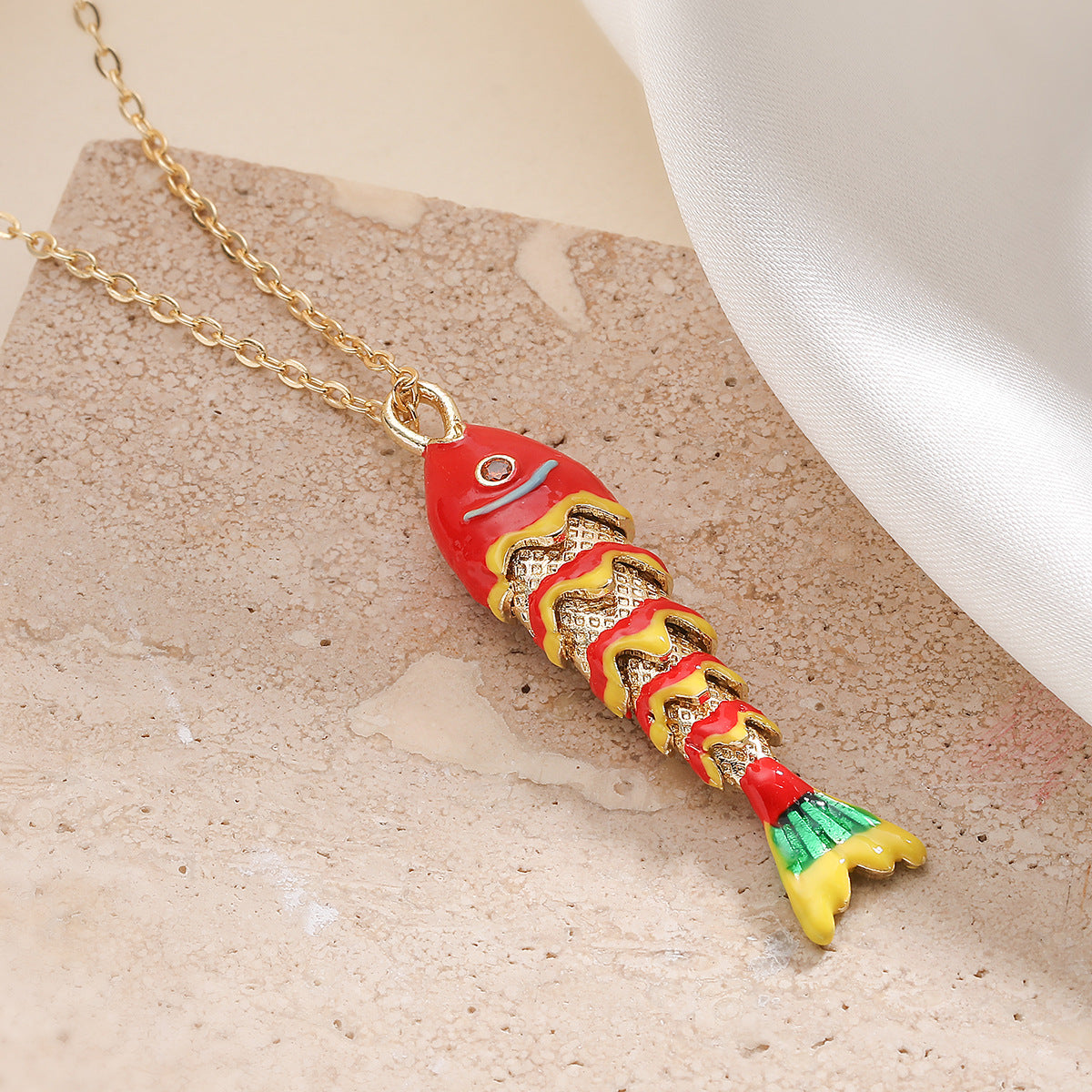 Minimalist Geometric Drip Oil Gold Plated Brass Koi Pendant Necklace for Women