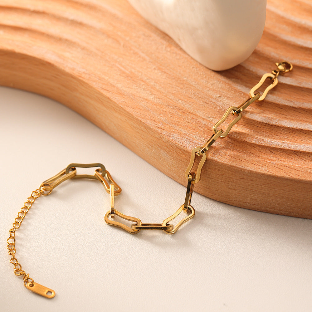 Punk Style Adjustable U-Shaped Geometric Bracelet for Women and Men Made of 316 Stainless Steel with 18K Gold Plating