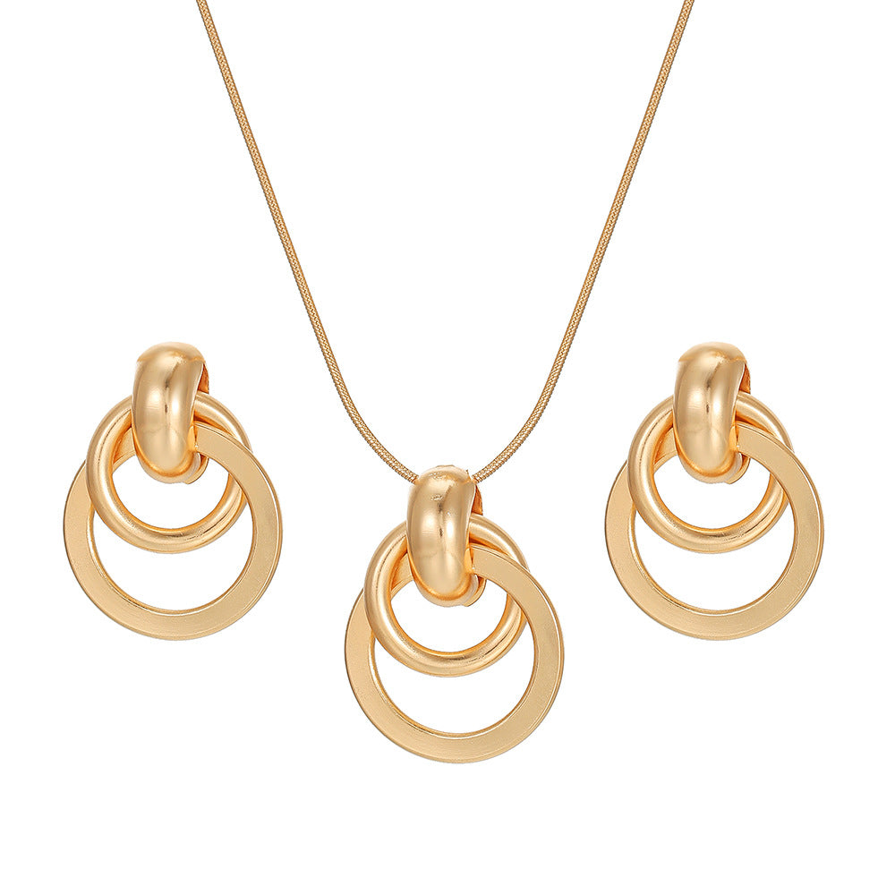 Casual Elegant Geometric Round Plated Alloy Necklace and Earring Set for Women