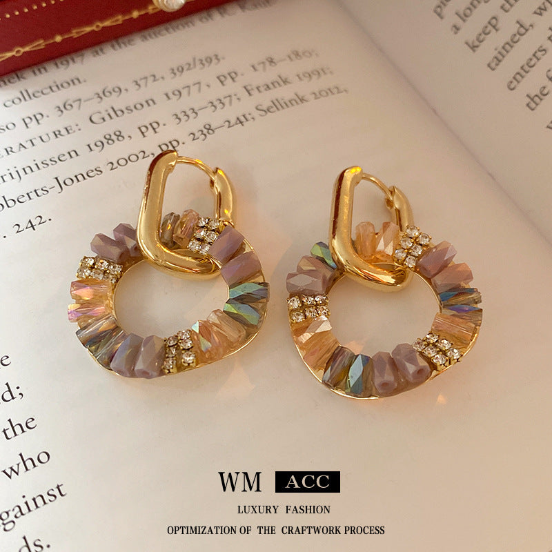 Baroque Style Geometric Circle Earrings with Zircon Inlay for Women, Lightweight Luxury Ear Cuffs