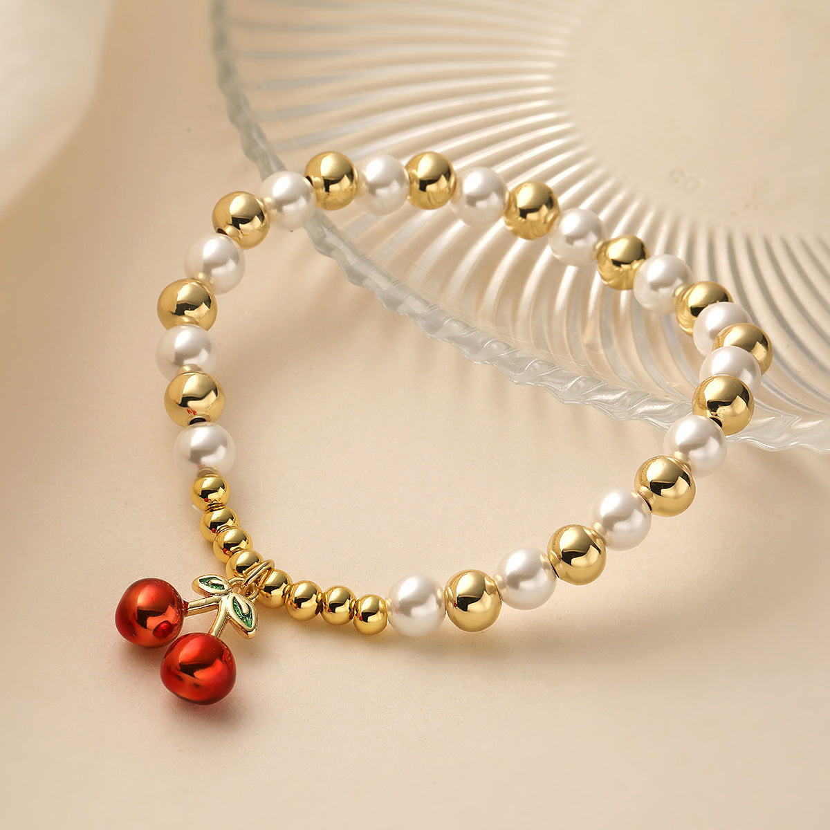 Minimalist Cherry-Shaped Pendant Necklace Set with Copper Base Plated in 18K Gold and Enamel Finish, Featuring Zircon Inlay and Irregular Design for Women