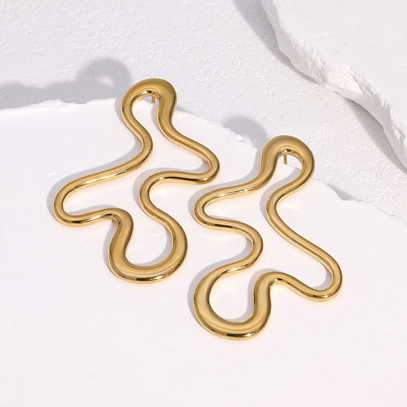 Minimalist Irregular Geometric Stainless Steel Earrings with 18K Gold Plating for Women