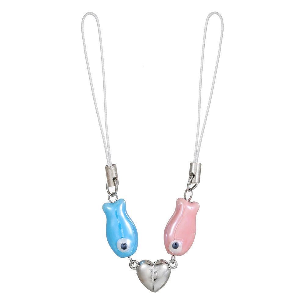Sweet Minimalist Ceramic Fish Marine Life Metal Charm Keychain Phone Strap