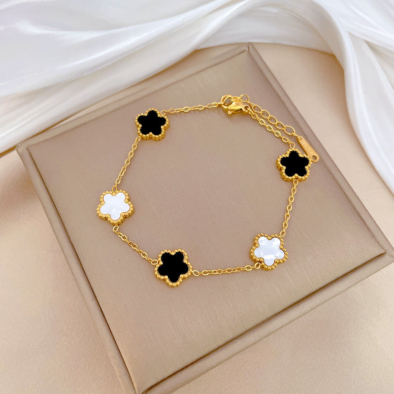 Vintage Sweet Flower Shell Titanium Steel Bracelet for Women