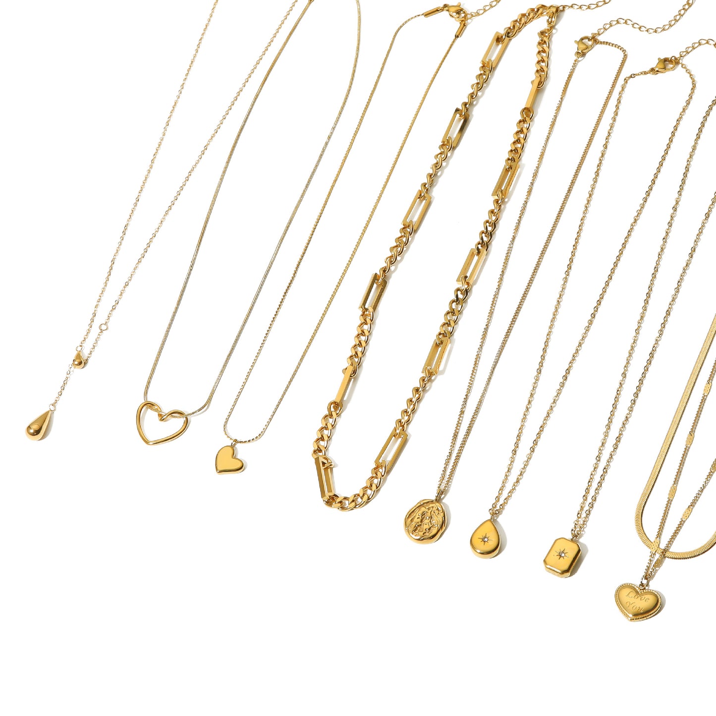 Minimalist Asymmetrical Heart and Teardrop Pendant Necklace in Stainless Steel with 18K Vacuum Plated Finish for Women