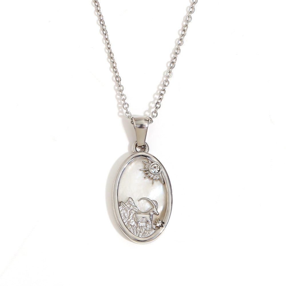 Geometric Zodiac Pendant Necklace for Women Stainless Steel with 18K Gold Plating and Rhinestone Accents