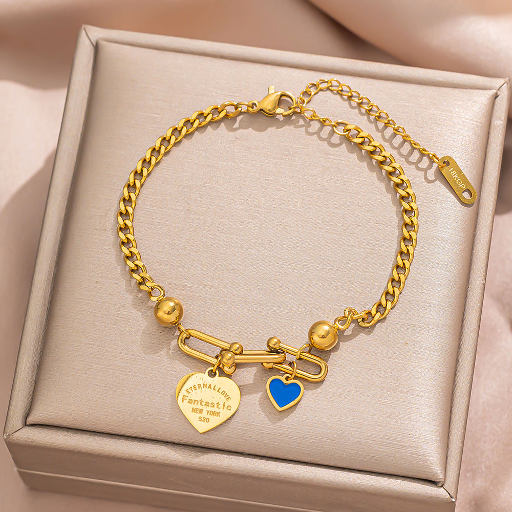 Geometric Stainless Steel Plated 18K Gold Butterfly-Shaped Bracelet with Turquoise Inlay and Horseshoe Clasp
