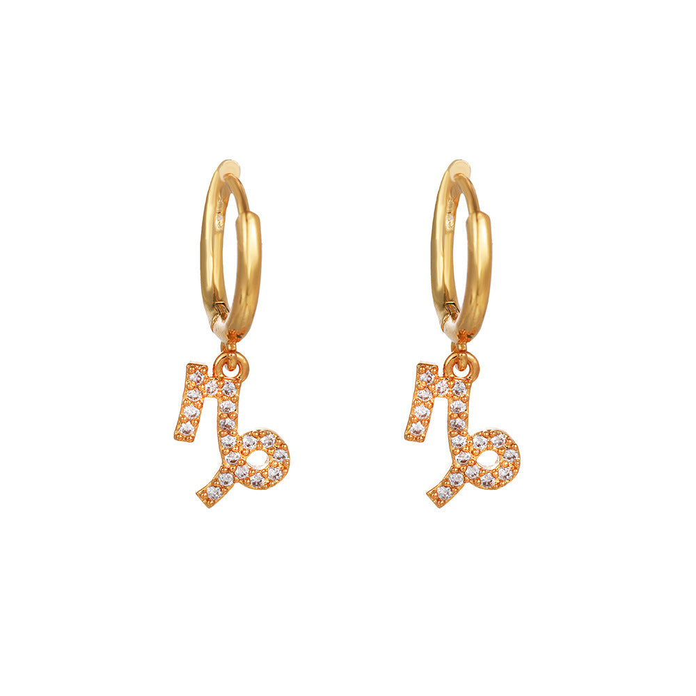 Micro-Inlaid Cubic Zirconia Brass Zodiac Earrings