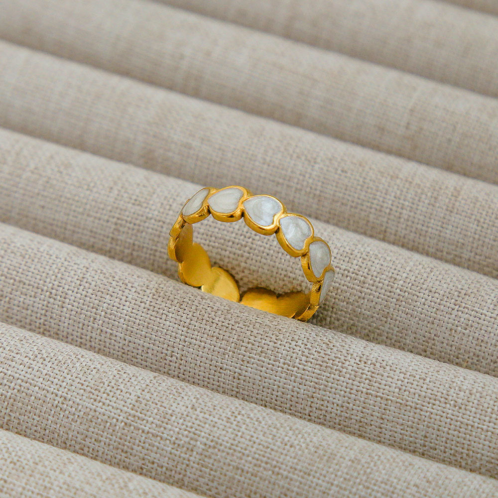 Anello Aperto Regolabile da Donna in Acciaio Inossidabile Stile INS Vintage, Geometrico e a Cuore, con Intarsio in Pietra Naturale, Elegante e Minimalista