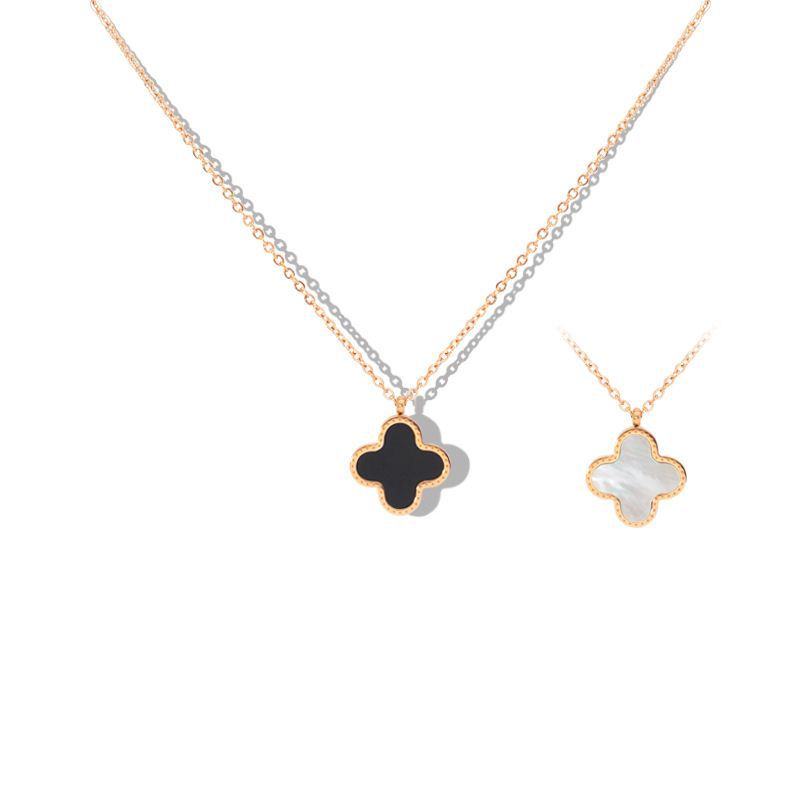 Collana da donna a ciondolo minimalista a quadrifoglio in acciaio al titanio con catena a croce