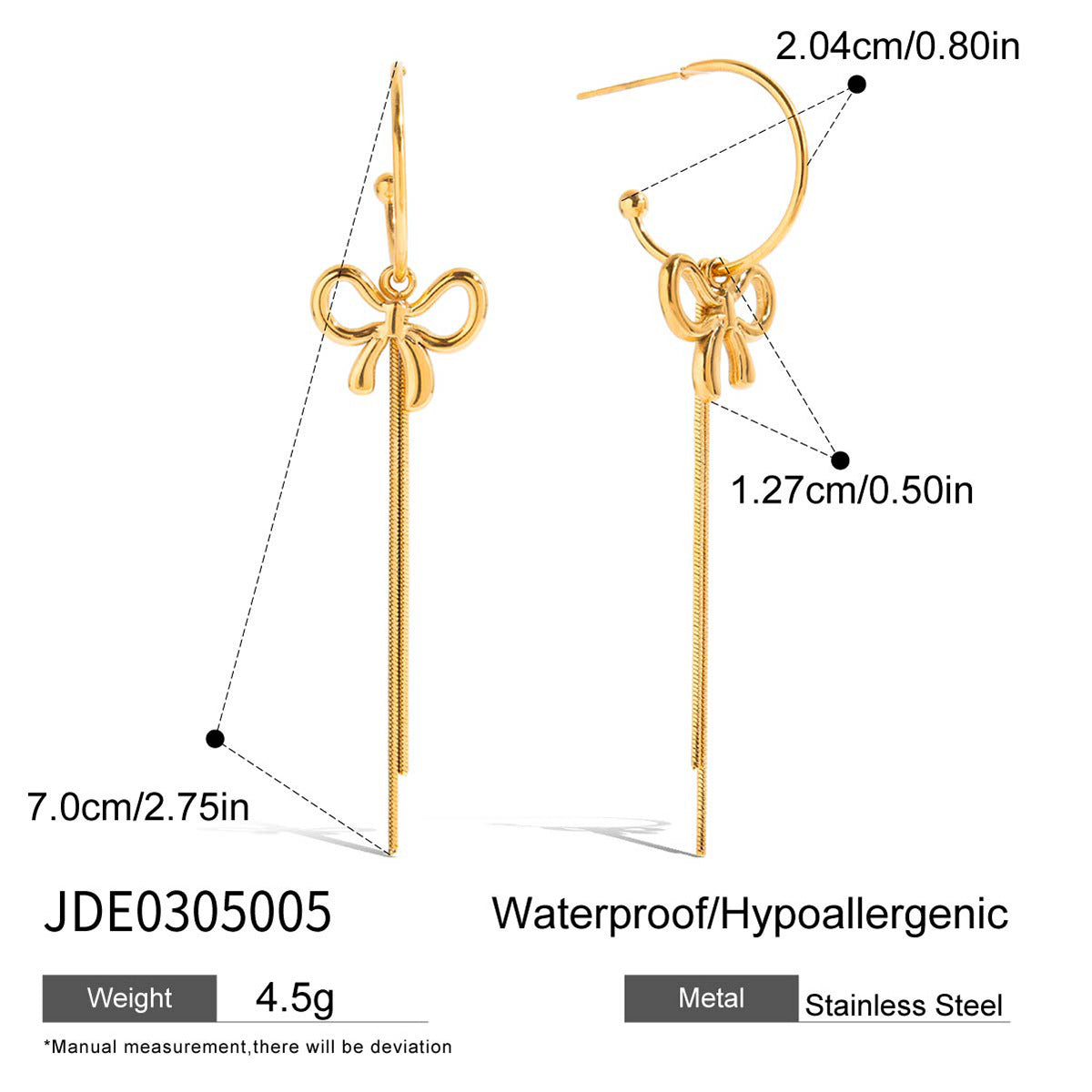 Pendientes de borla de lujo con forma de lazo de acero inoxidable para mujer con acabado chapado