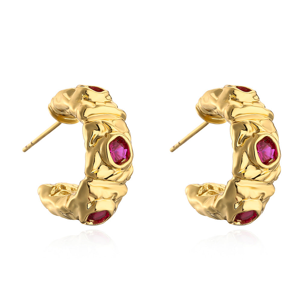 Orecchini geometrici minimalisti in rame con placcatura in oro vero e zirconi micro-incastonati per donna