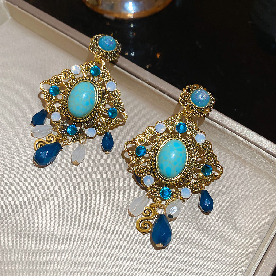 Pendientes de resina con diseño de rombo de estilo vintage con incrustaciones de diamantes de imitación para mujer, joyería minimalista geométrica para la oreja con postes de acero inoxidable