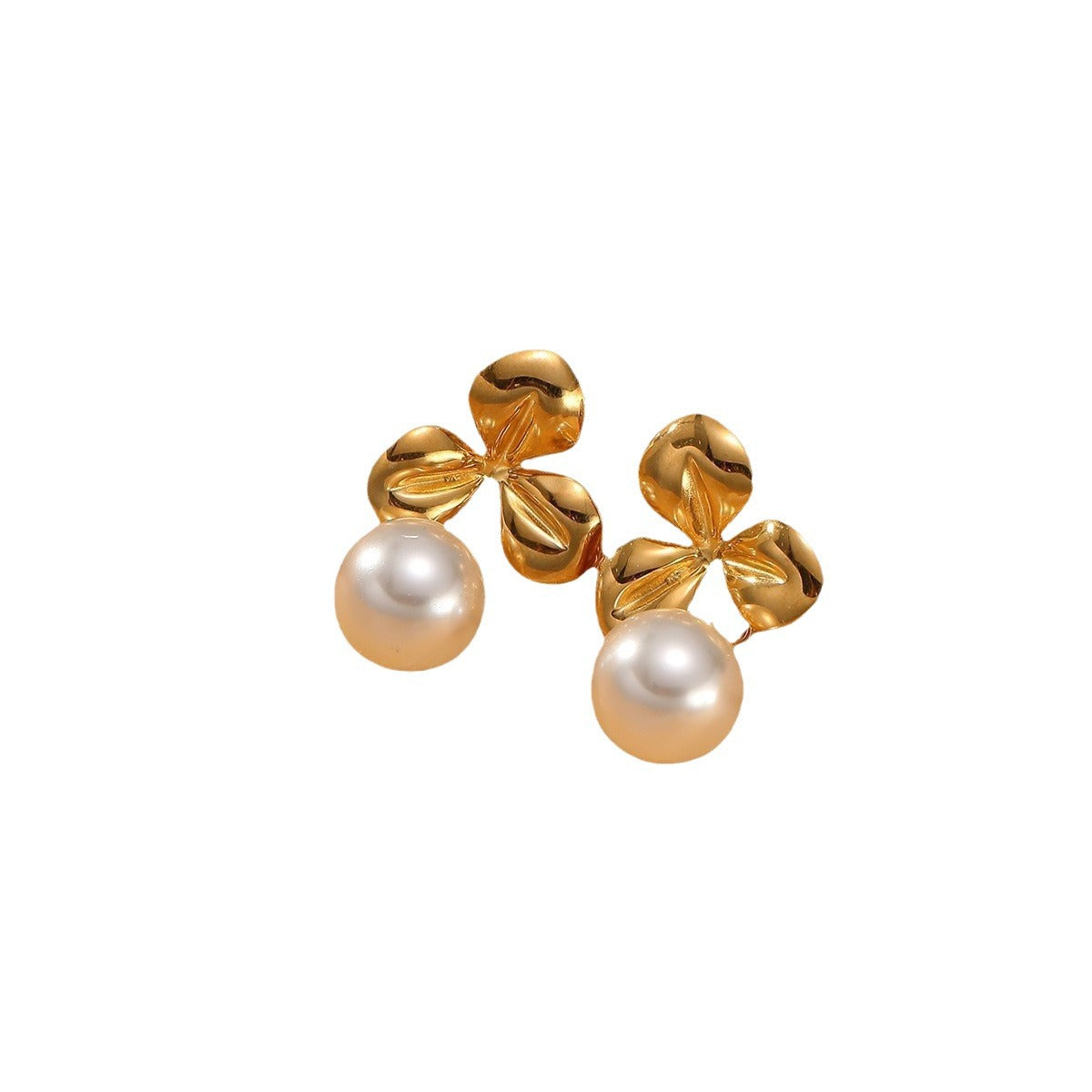 Minimalist Pearl Flower Stainless Steel Earrings with Plated Finish for Women