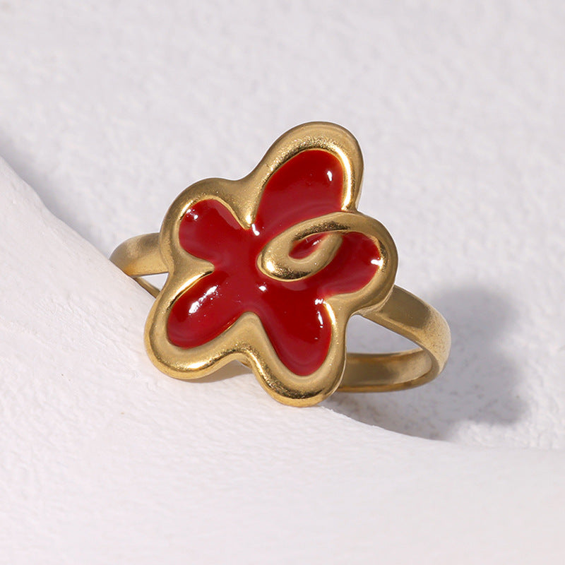 Minimalist Floral Open Ring 18K Gold Plated Stainless Steel Fashion Jewelry for Women