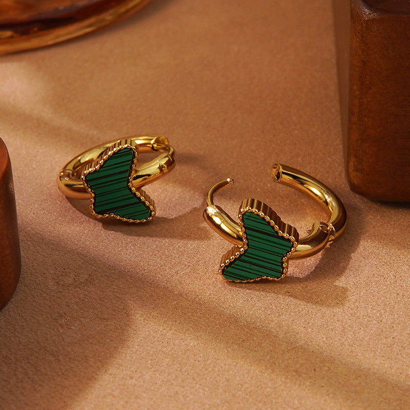Sweet Butterfly Geometric Plated Stainless Steel Hoop Earrings for Women