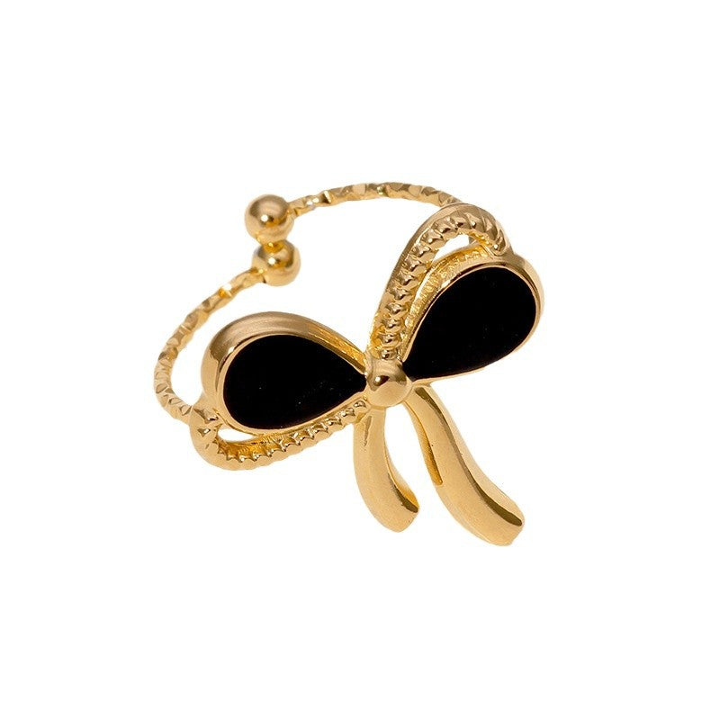Minimalist Bow-Shaped Stainless Steel Plated Ring for Women with Adjustable Open Band