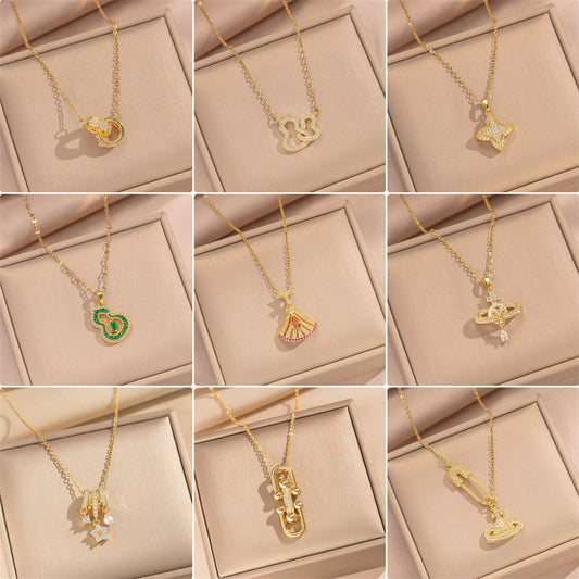 Light Luxury Star-Shaped Pendant Necklace for Women with 18K Gold Plated Copper and Titanium Steel O-Chain