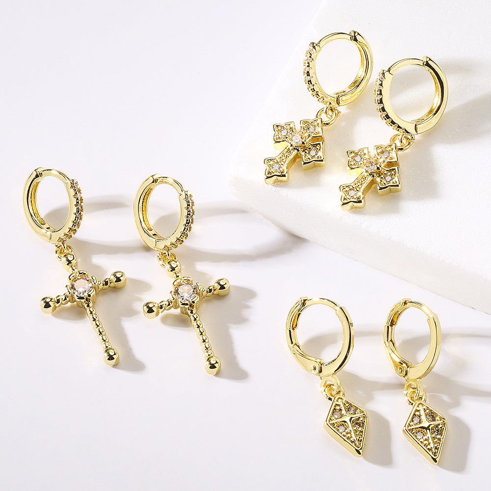 Pendientes Geométricos para Mujer de Cobre con Baño de Oro de 18K y Incrustaciones de Circonita, Joyería Minimalista de Moda