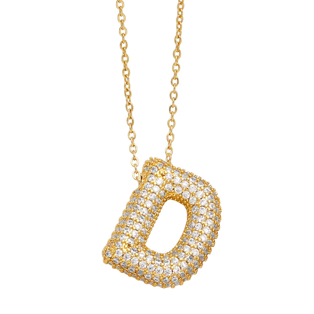 Minimalist Letter Brass Cubic Zirconia Plated Necklace Cable Chain Unisex