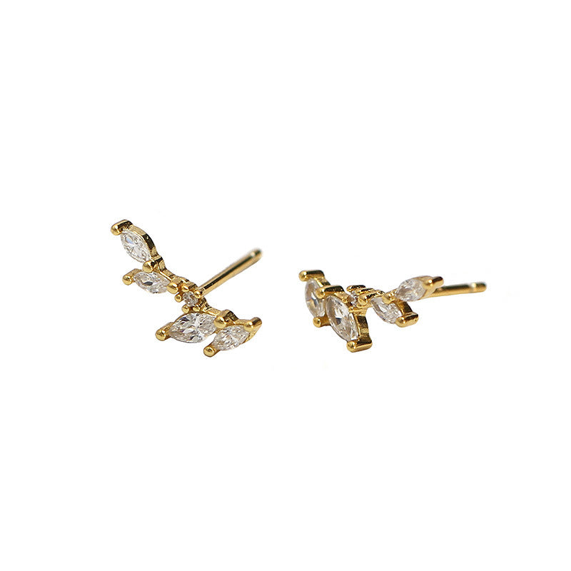 Sweet 925 Sterling Silver Geometric Leaf Olive Branch Cubic Zirconia Stud Earrings