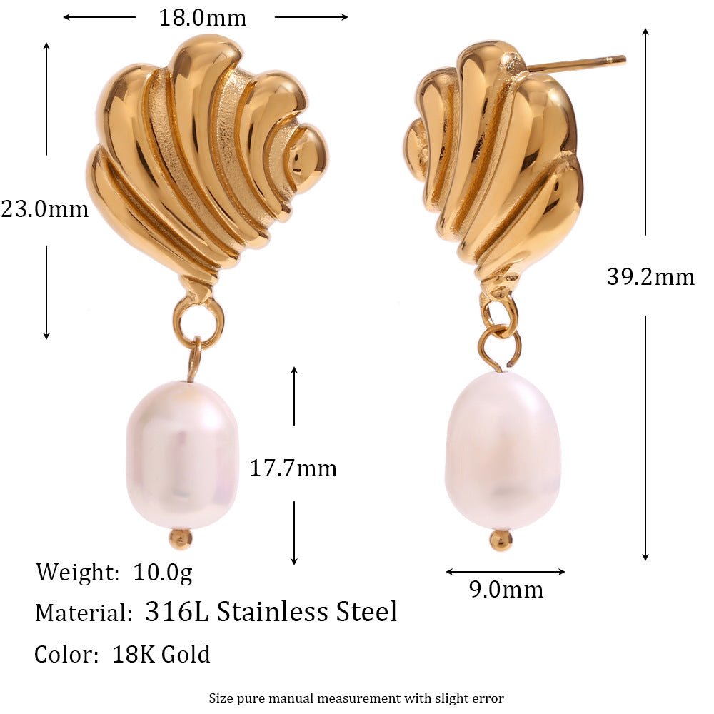 Pendientes de acero inoxidable con forma de margarita vintage, chapados en oro de 18 quilates y con detalles de perlas para mujer