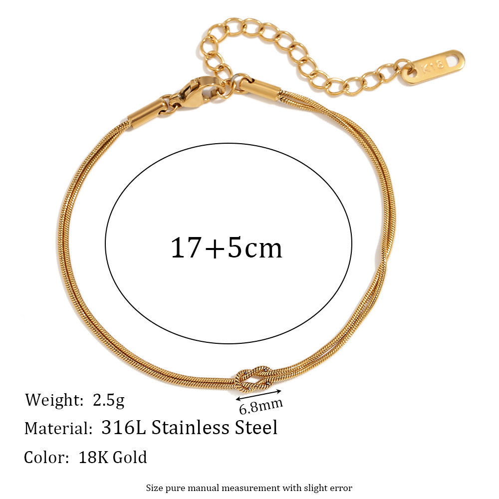 Minimalist Geometric Knotted Double-Layer Bracelet for Women Stainless Steel with 18K Gold Plating