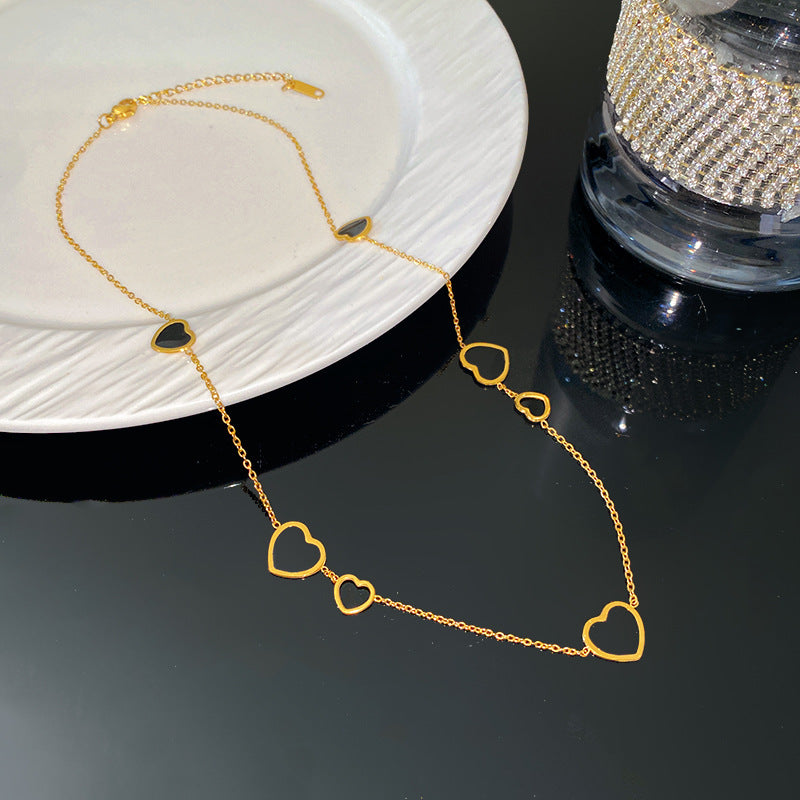 Minimalist Geometric Black Heart Titanium Steel Plated Necklace for Women