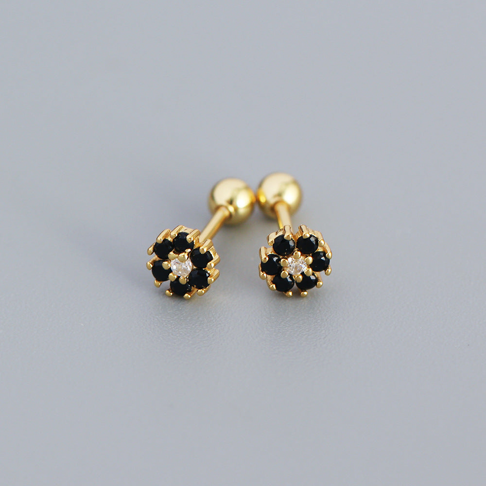 Pendientes minimalistas de plata de ley 925 con incrustaciones florales de circonita cúbica