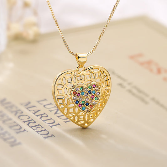 Collana con ciondolo a cuore vuoto minimalista da donna, catena a medaglione in rame con forma geometrica