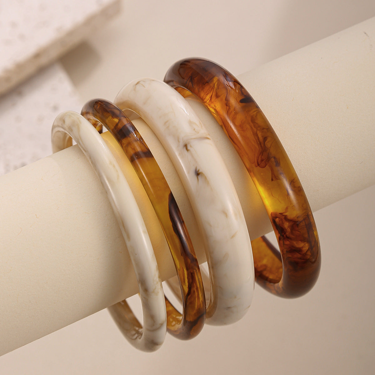 Vintage Polished Round Marble Texture Resin Bracelet Set