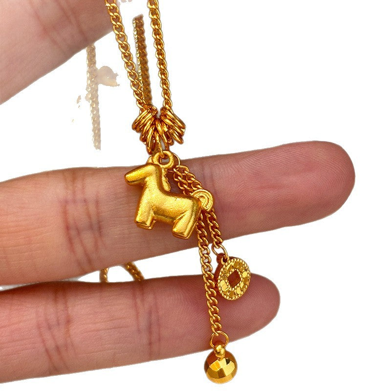 Collana di lusso in rame placcato oro 24K a forma di cavallo per donne, catena clavicola