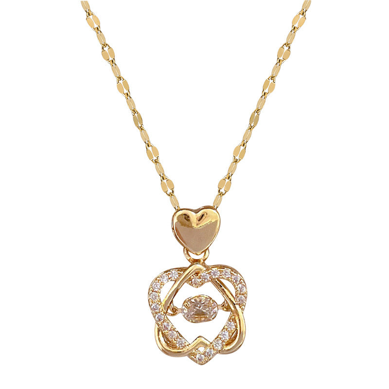 Collana Pendente Lusso Cuore Geometrico Catena Acciaio al Titanio Intarsio Strass
