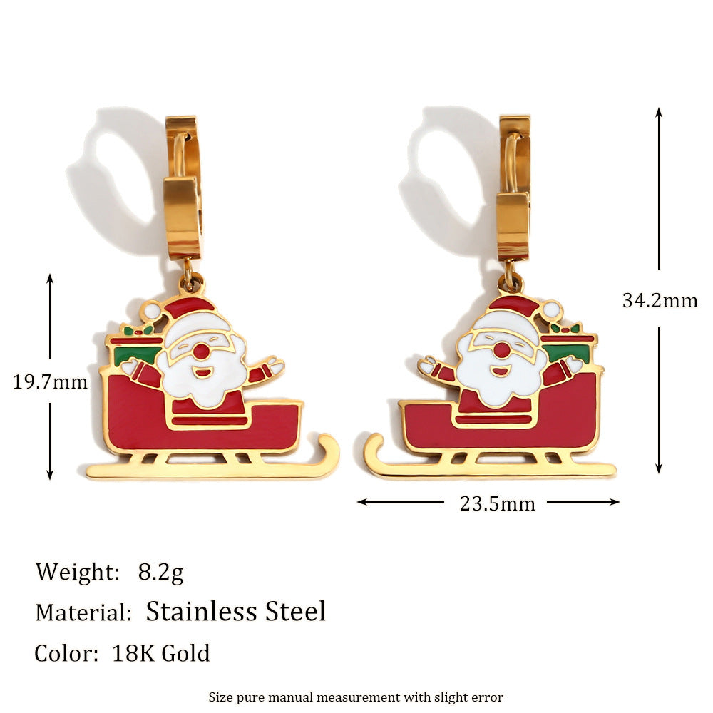 Cute Cartoon Santa Claus Enamel Earrings in Stainless Steel with 18K Gold Plating for Women