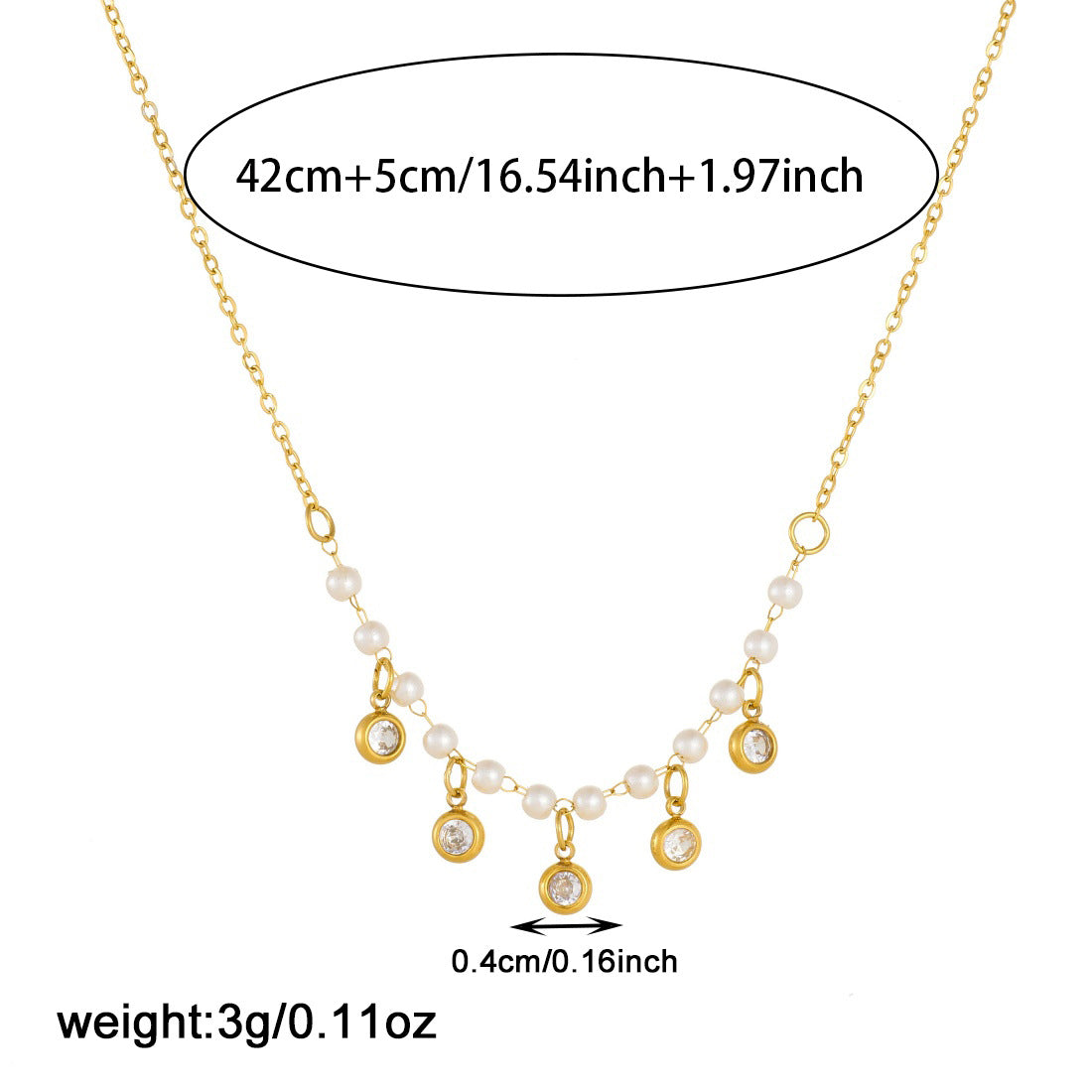 Minimalist Elegant Round Geometric Rhinestone Imitation Pearl Plated Stainless Steel Necklace for Women
