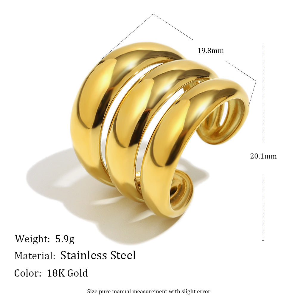 Minimalist Geometric Stainless Steel Ring with 18K Gold Plating for Women