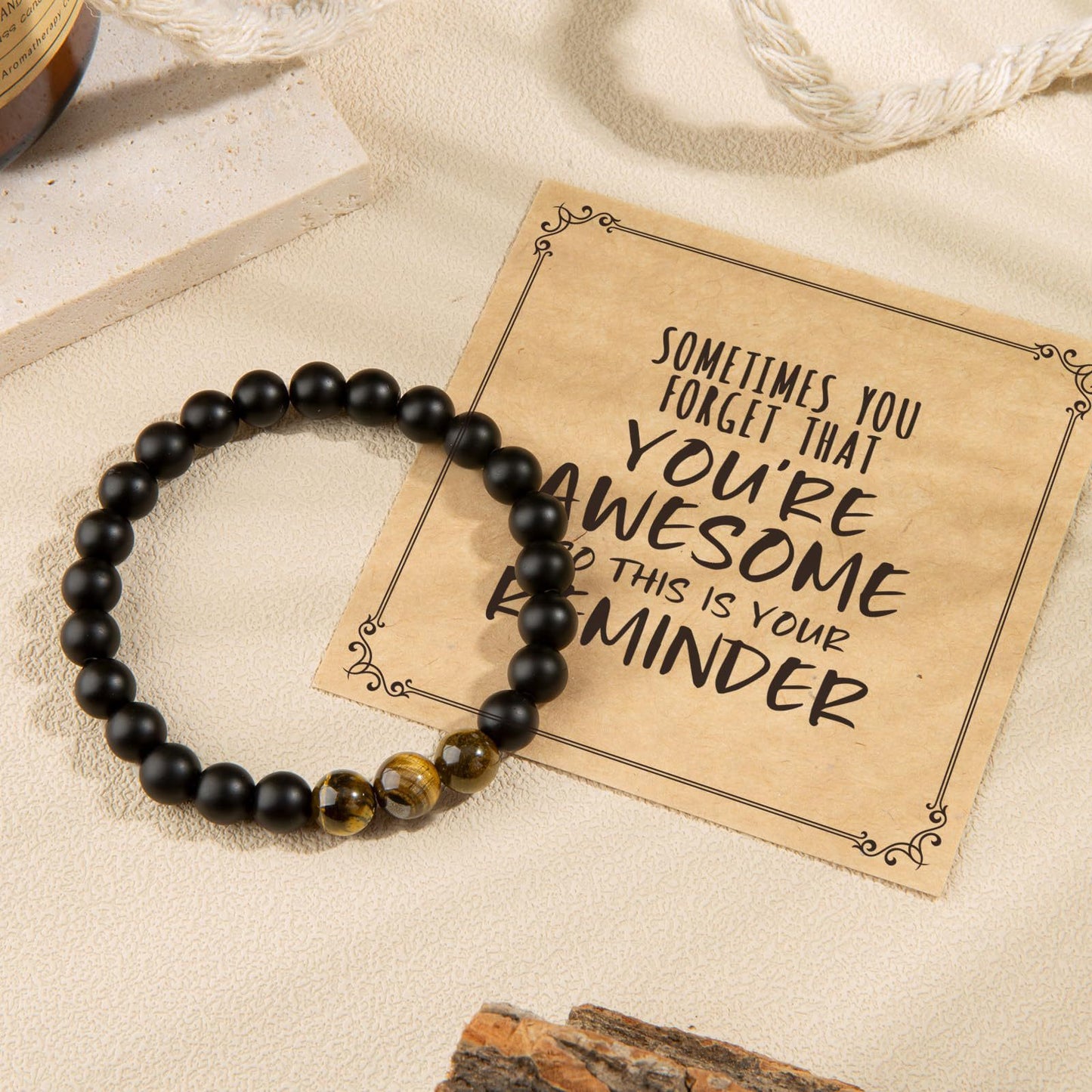 Heart Shape Tiger Eye Volcanic Stone White Pine Sandstone Beaded Bracelet Set Unisex