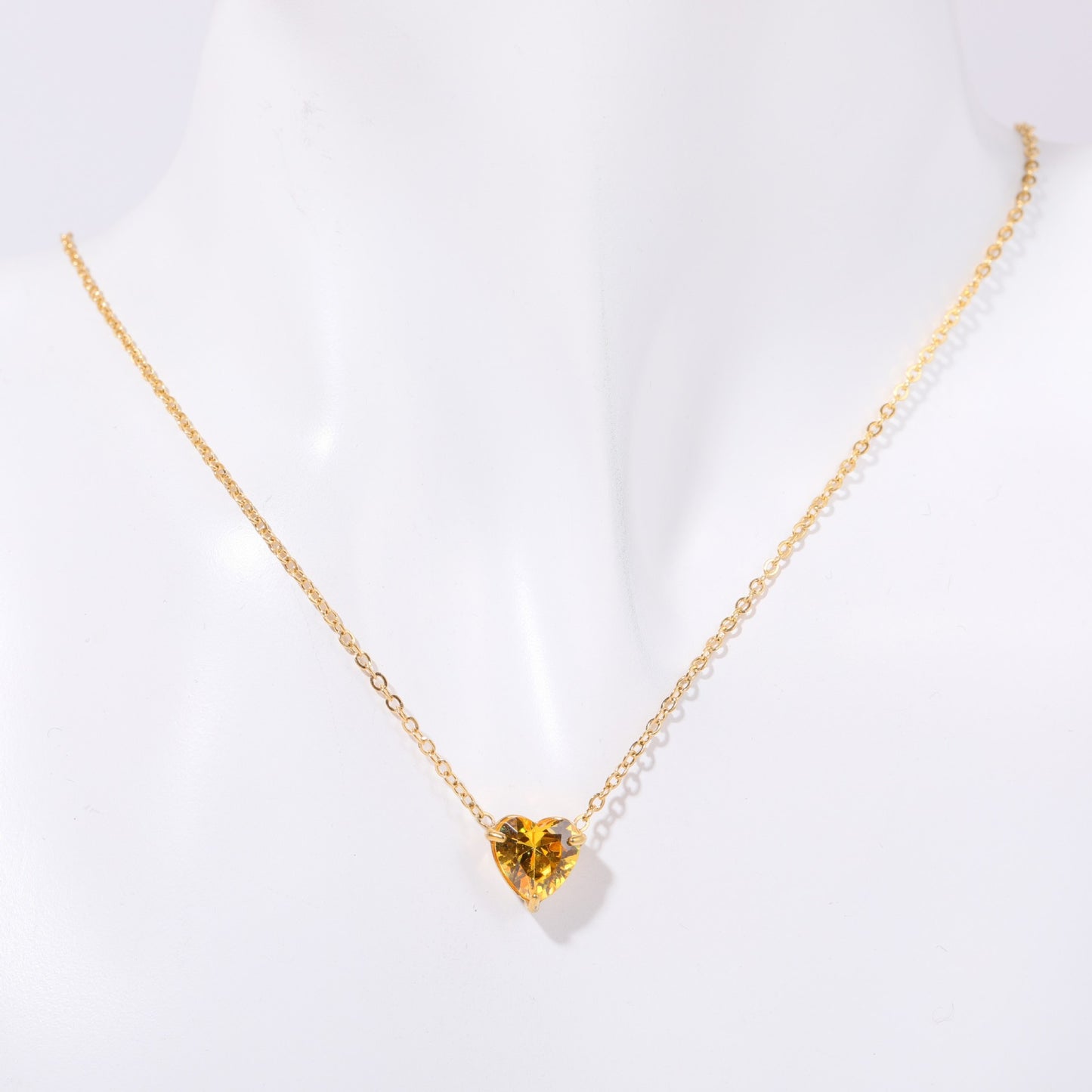 Elegant Titanium Steel Plated Heart Geometric Pendant Necklace with Birthstones