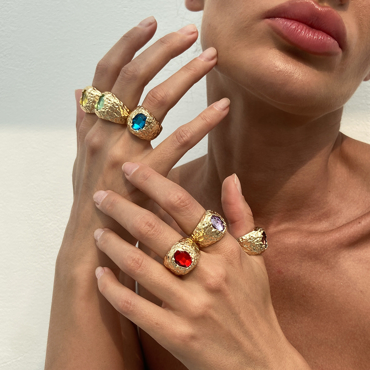 Vintage Geometric Ring with Alloy Base and Acrylic Rhinestone Inlay, Electroplated Finish for Women