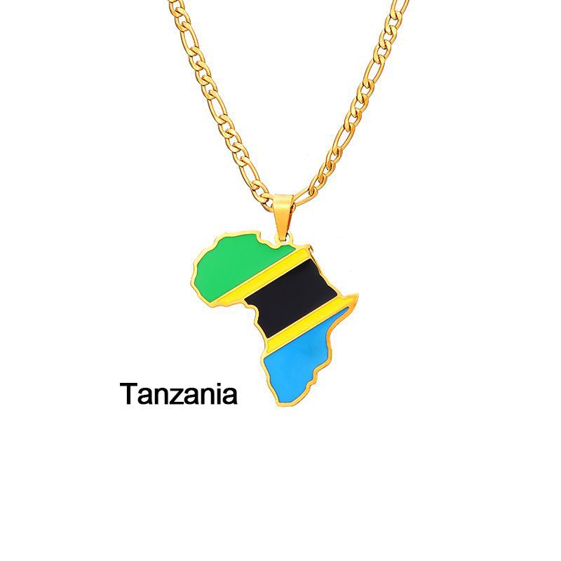 Collar con colgante de mapa de país africano geométrico de acero inoxidable con acabado esmaltado para uso unisex