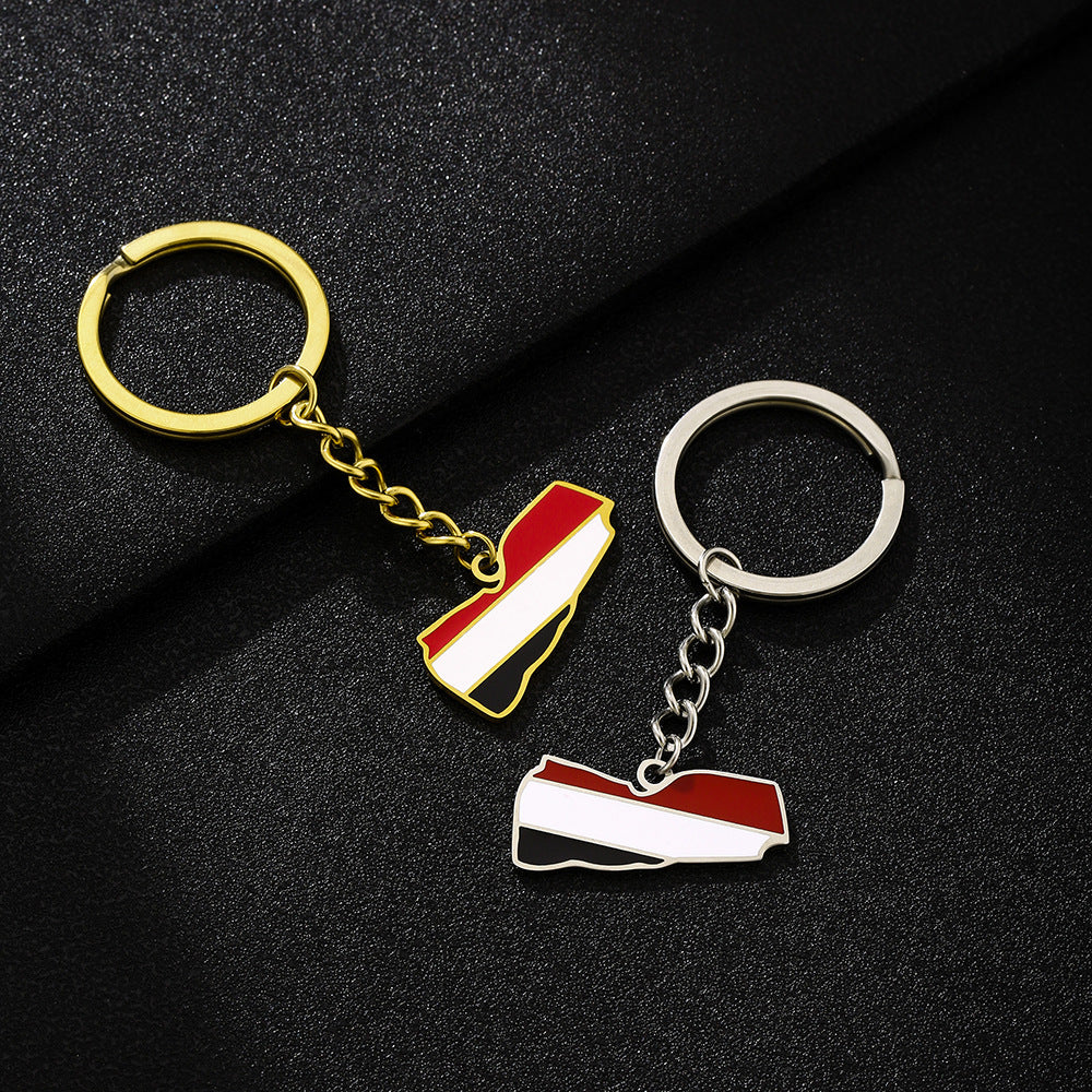 Llavero colgante yemení de acero inoxidable esmaltado estilo étnico vintage con motivos geométricos y culturales