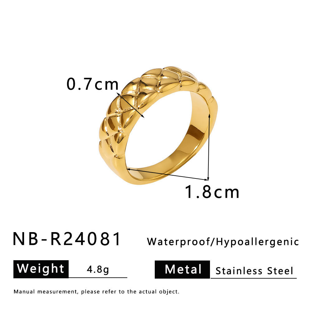 Geometric Wave Leaf Shaped Stainless Steel Plated Gold Ring with Textured Ruffled Asymmetrical Design for Women and Men