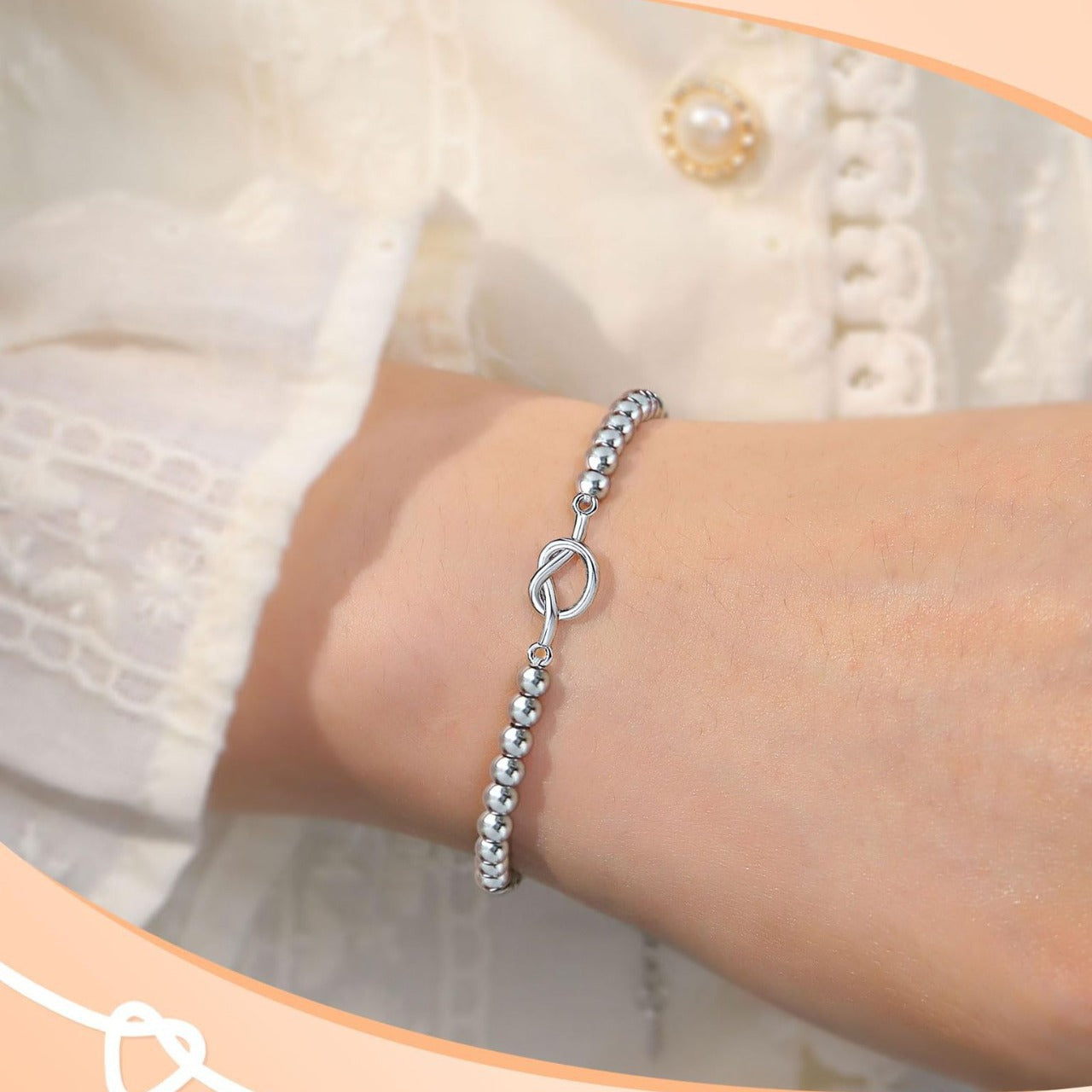 Minimalist Elegant Heart Knot Plated Stainless Steel Ball Chain Adjustable Bracelet for Women