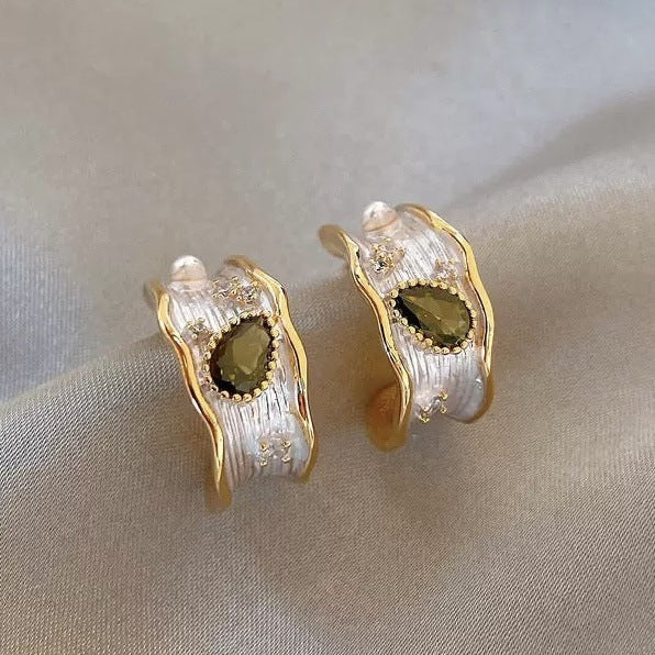 Orecchini a perno da donna geometrici minimalisti alla moda con perle e finitura smaltata