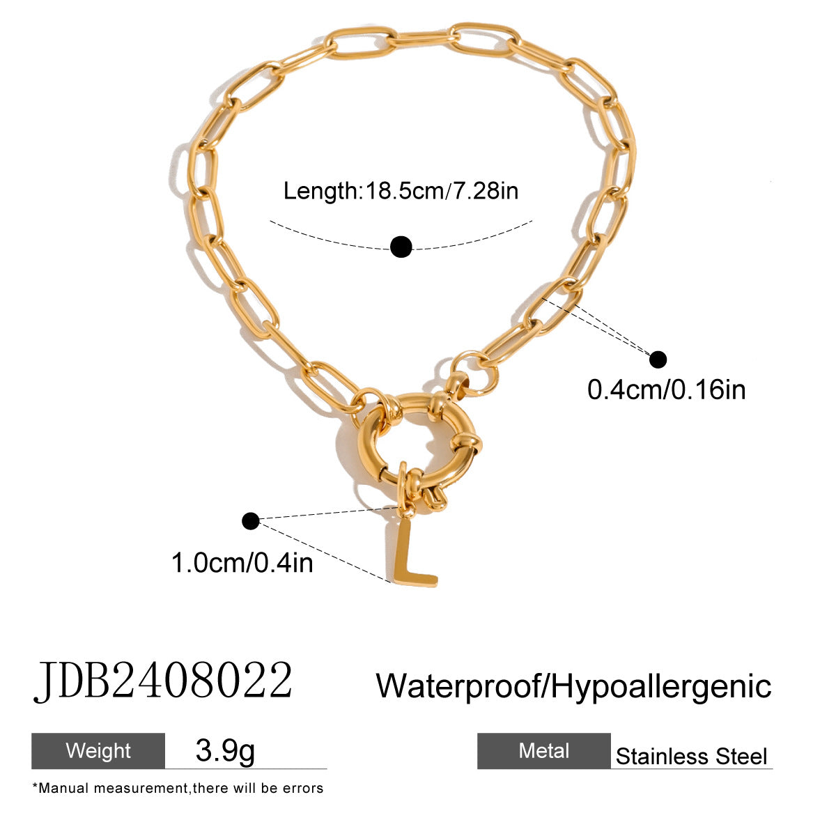 Minimalist Stainless Steel Letter Pendant Bracelet with Plated Finish for Women