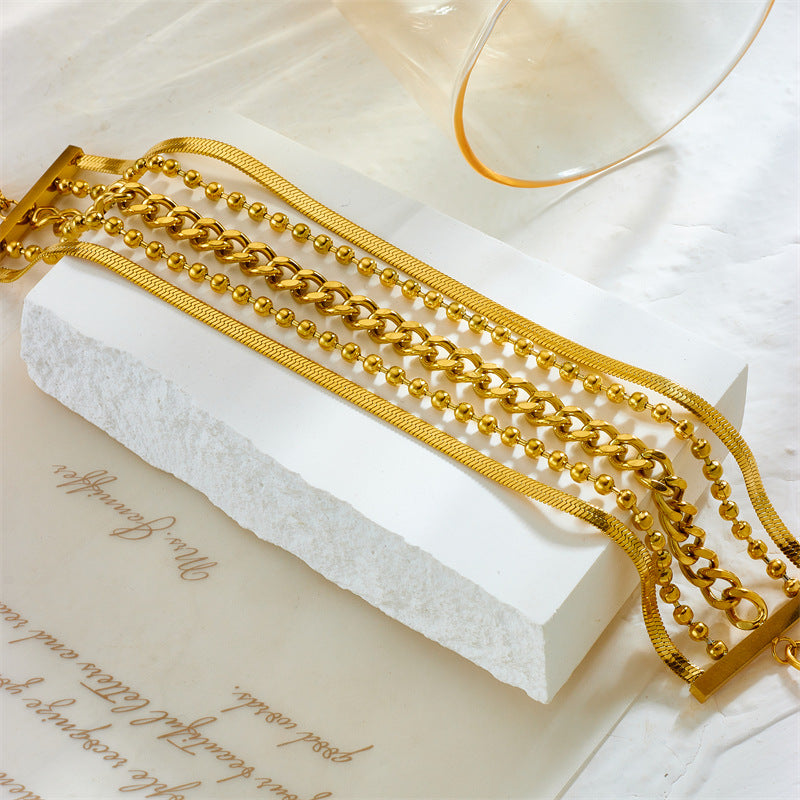 Punk Style Irregular Wide Titanium Steel Bracelet with Plated Finish for Women